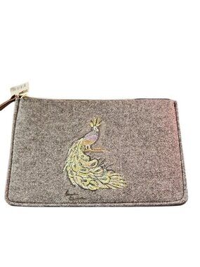 Dark Gray Felt Clutch with OOAK Peacock Artwork